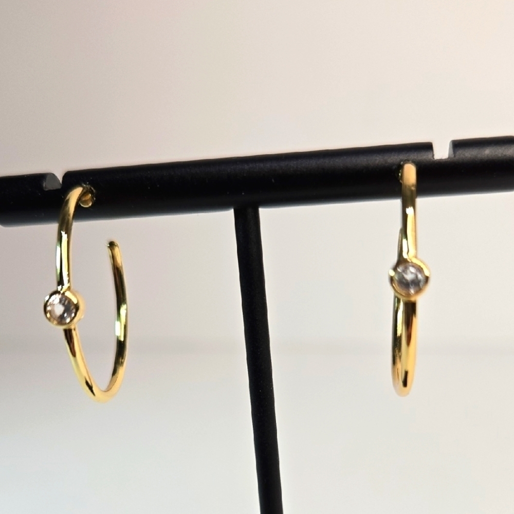 NWT Marrin Costello Mystique Hoop Earrings Gold-Plated Sterling Topaz Stones